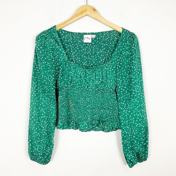 PRINCESS POLLY Melvin Top Green Milkmaid Long Sleeve - Picture 4 of 10